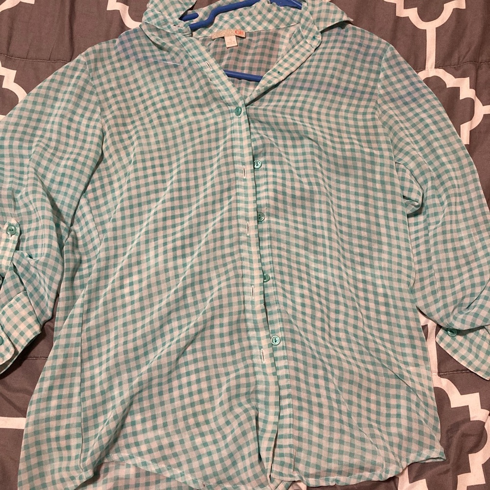 Baby Blue Shiny Long Sleeve Lightweight Flannel Shirt